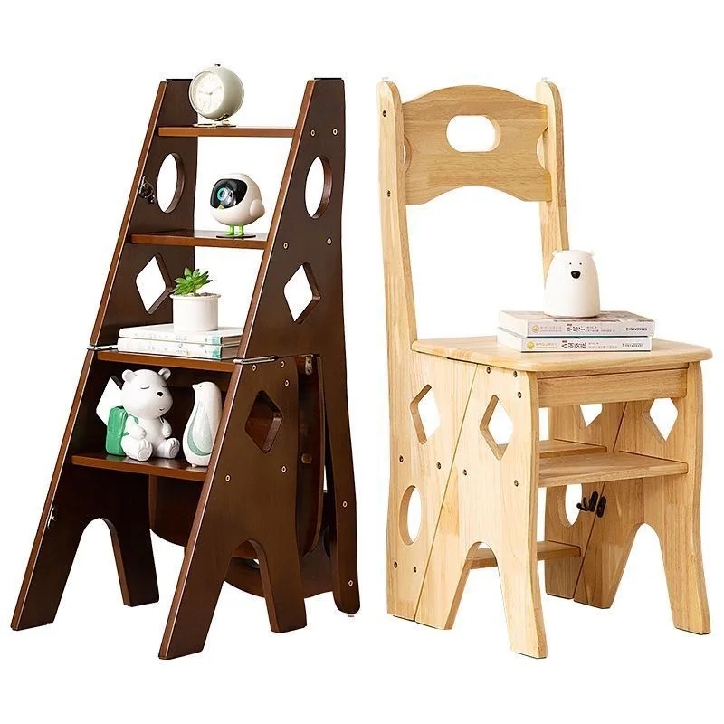 Sedia a scaletta La sedia per la casa può essere piegata sgabello in legno massello a doppio scopo Scala a spina di pesce per arrampicata interna