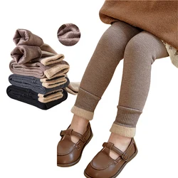 Kids Autumn Leggings Infant Girls Solid Color Pit Strip Render Pants Toddler Fleece Padded Warm Trousers