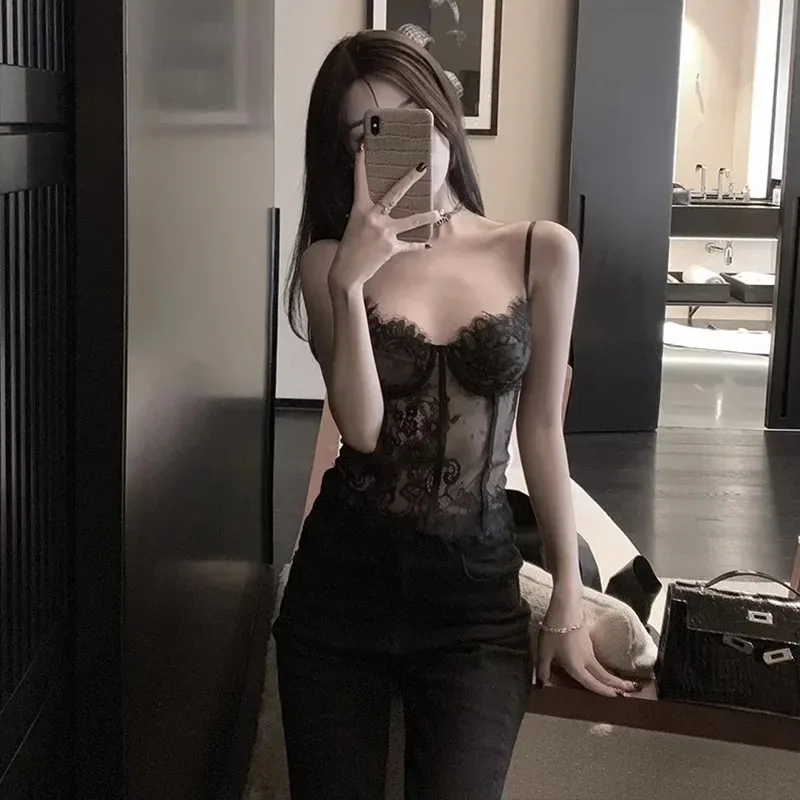 

Женский жилет с кружевным ремешком, интегрированный дизайн «рыбий кости», внутренняя одежда, базовая майка с нагрудником, верхняя одежда, модная верхняя одежда