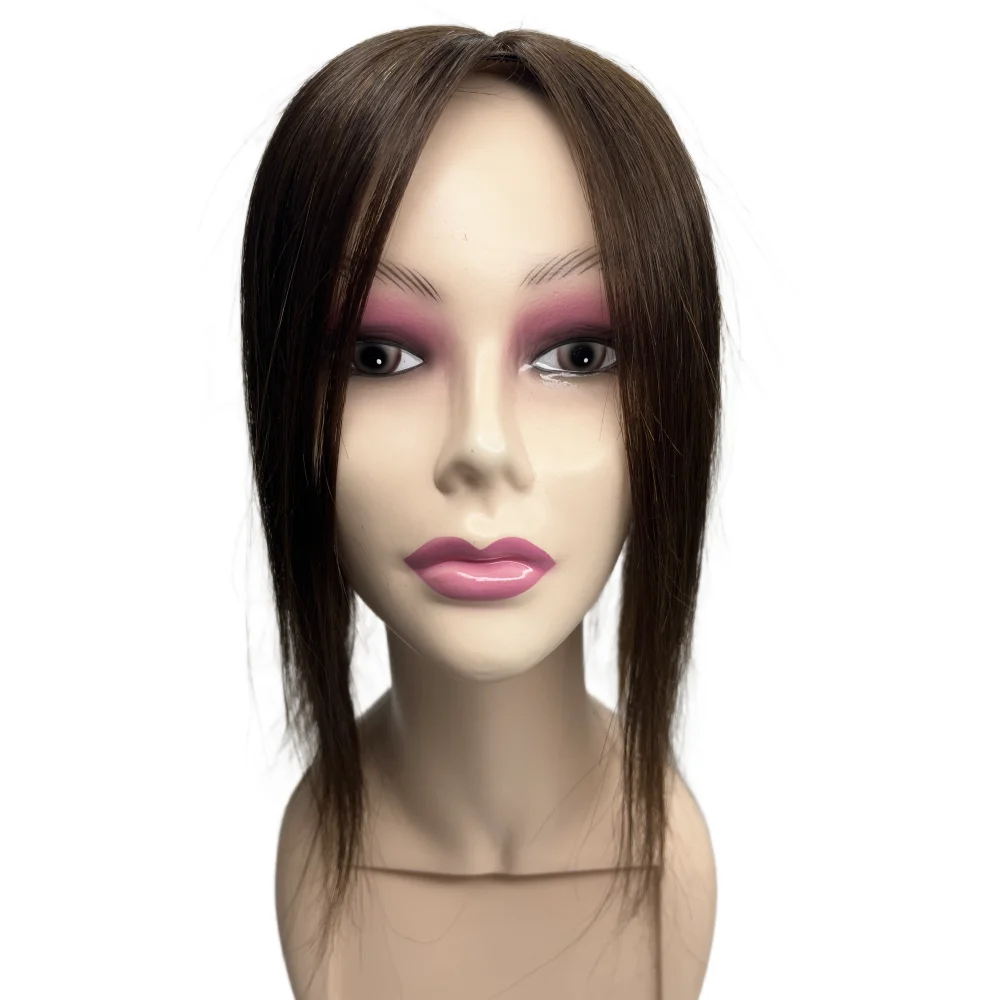 Топпер из человеческих волос для пятен, лысая средняя часть, боковая челка, шелковая основа с частичным шиньоном из человеческих волос 12x13 с выпадом волос