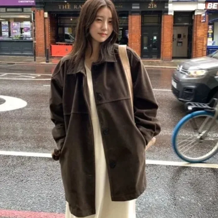 

Женская шикарная куртка винтажного дизайна, свободный топ средней длины с прямыми лацканами и длинными рукавами, осенняя коллекция