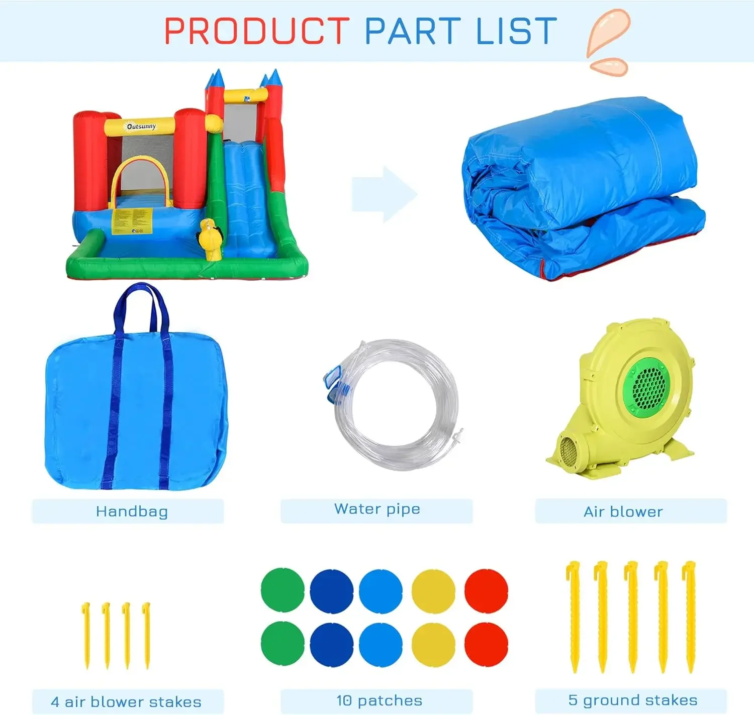 6-in-1 Kids Bounce House opblaasbare waterglijbaan met zwembad, waterkanon, klimmuur, inflator inbegrepen, springguss