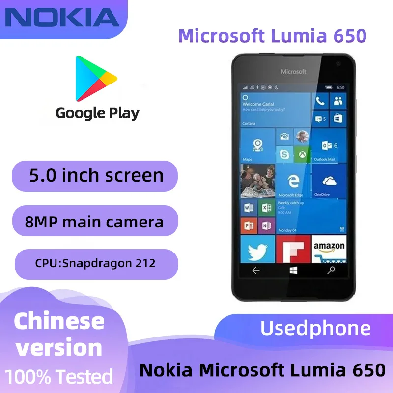 Nokia Microsoft Lumia 650 4G 5.0inch Screen SmartPhone CPU Qualcomm Snapdragon 212 8MP Camera Unlocked used phone