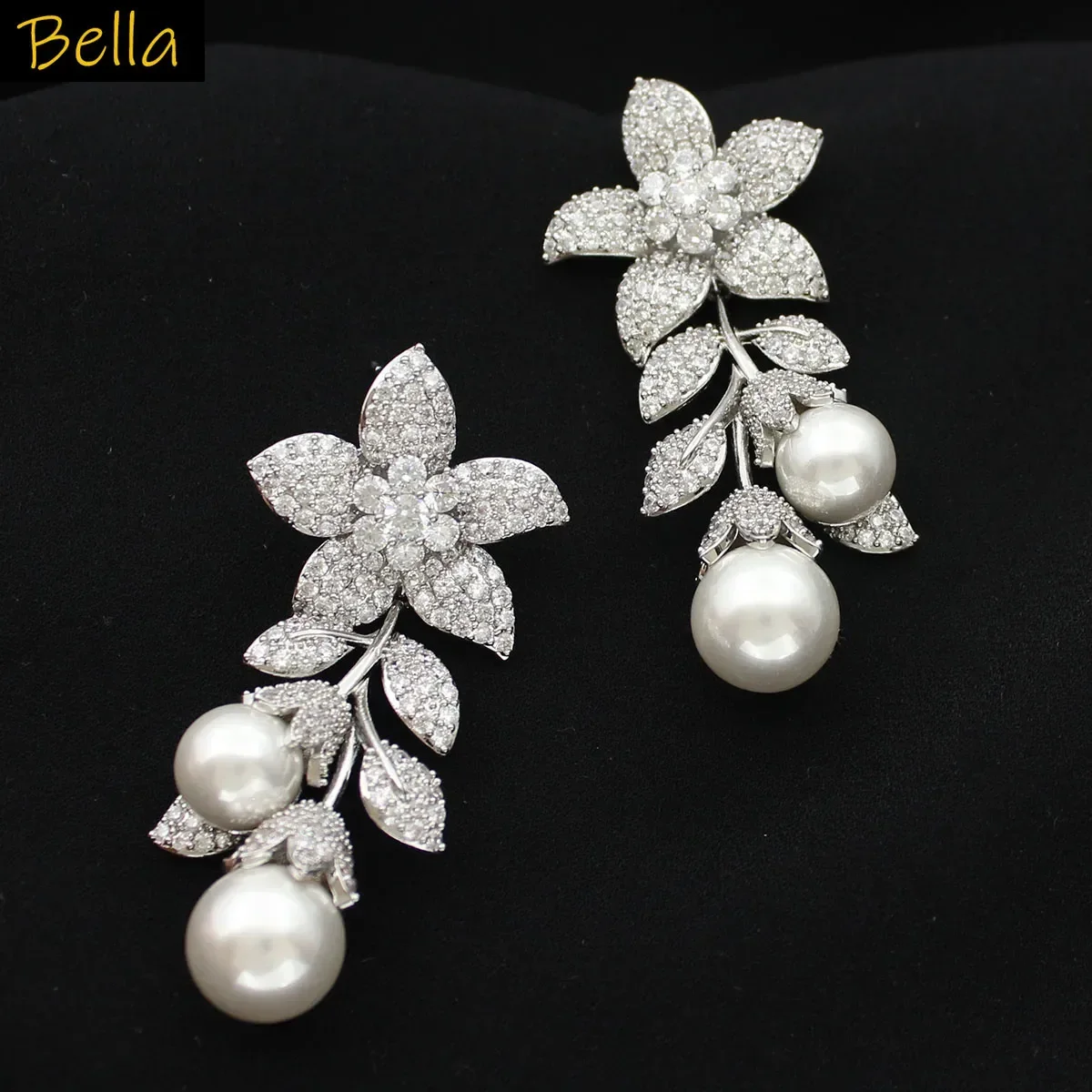 Flower Dangle Earrings for Women Cubic Zirconia Pearls Teardrop Earrings for Wedding Evening Party Jewelry Anniversary Gift Wife