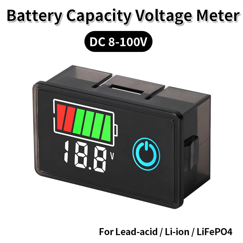 

DC 8-100V Lithium Battery Capacity Voltage Meter Li-ion Lead-acid LiFePO4 Digital Display Voltmeter Indicator Tester 2-wire