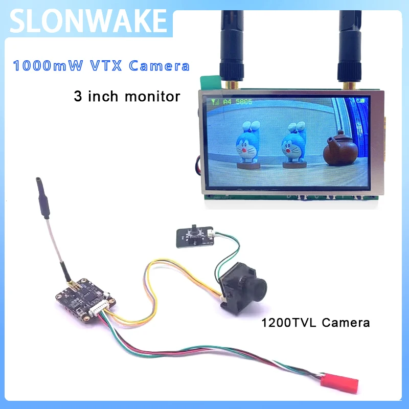 SLONWAKE 5.8G 48CH 1000mW adjustable FPV Transmitter Lancher whit 1200TVL fpv camera and 3 inch Mini FPV Moronit for RC Drone