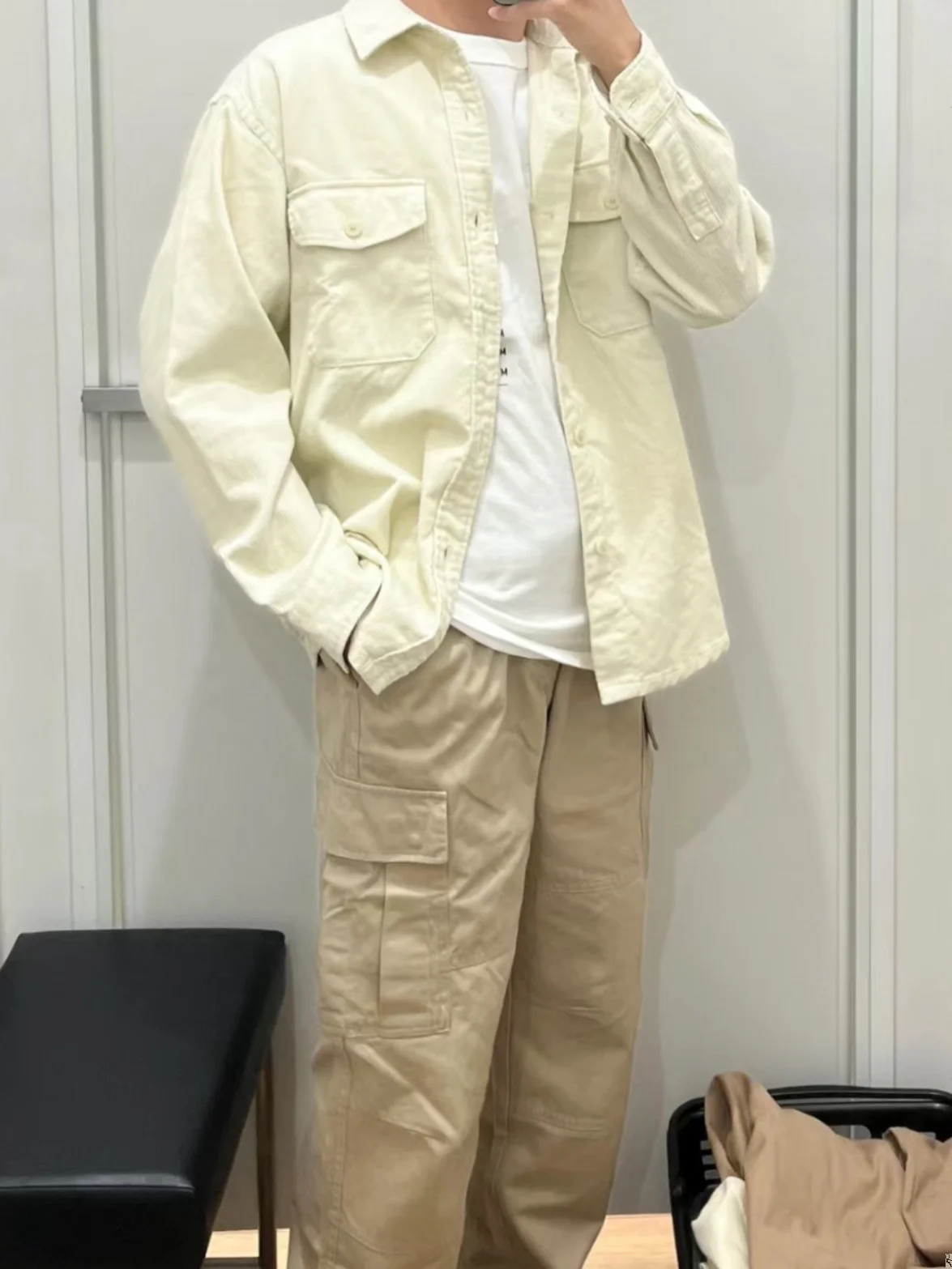 

Corduroy Workwear irt Loose Long Sve Men's Versatile Autumn Faion Breathable Polyester Youth Trendy Outerwear Coat