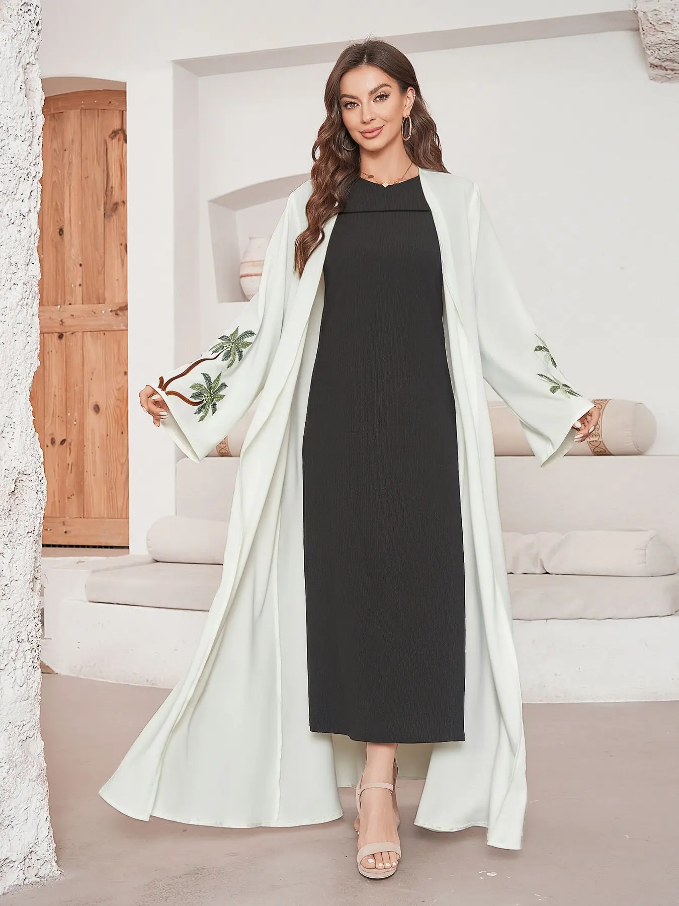 Embroidery Sleeve Muslim Abaya for Women Eid Dress Morocco Ramadan Abayas Kaftan Islam Cardigan Dubai Arab Long Robe Caftan 2024