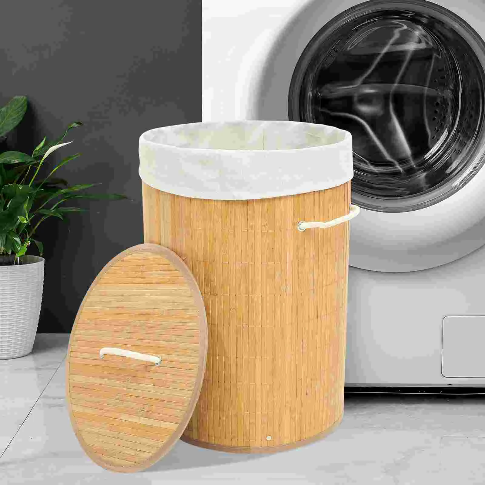 

Storage Basket Laundry Room Clothes Large Holder Kids Pouch Sundries Organizer Bamboo Hamper Child Garbage Can with Lid