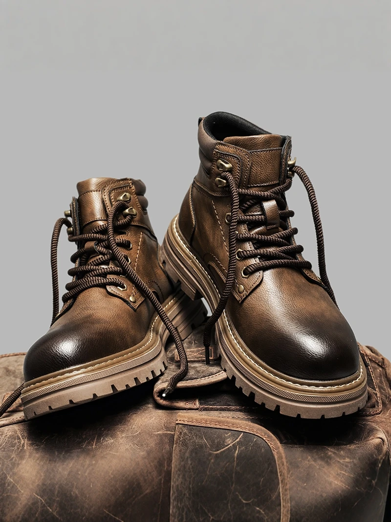

Men's Boots Winter Thick Bottom Work Boots American Retro Mid-Calf British High-Calf Motorcycle Style Comfortable Shoes