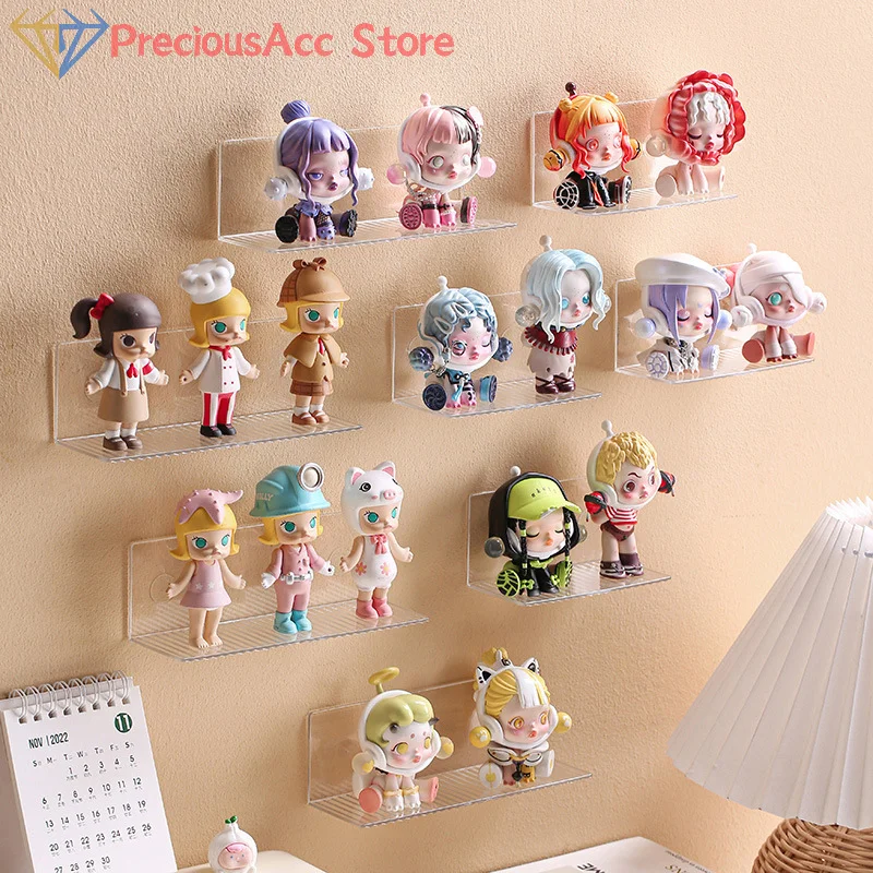 Self-Adhesive Transparent Acrylic Wall Mounted Figures Display Storage Rack DIY Toy Stand