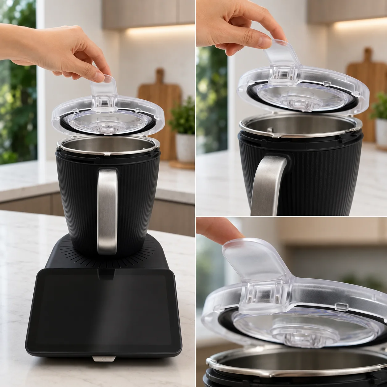 Transparent Mixing Bowl Lid for Thermomix TM7, Clear Cooking Cover with Removable Center Cap, Kitchen Accessory
