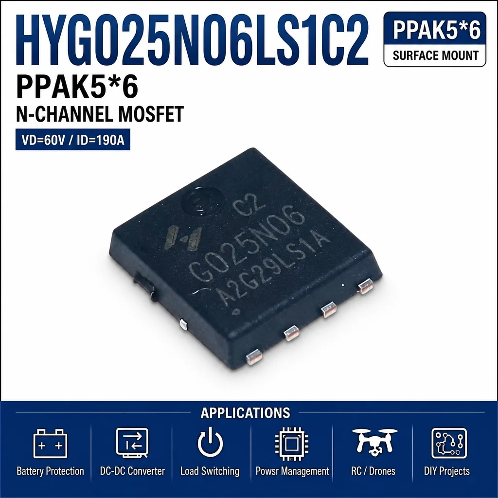 (10 pcs) HYG025N06LS1C2 PPAK5*6 HYG025N06 G025N06 - N-Channel MOSFET 60V 170A 2.1mΩ