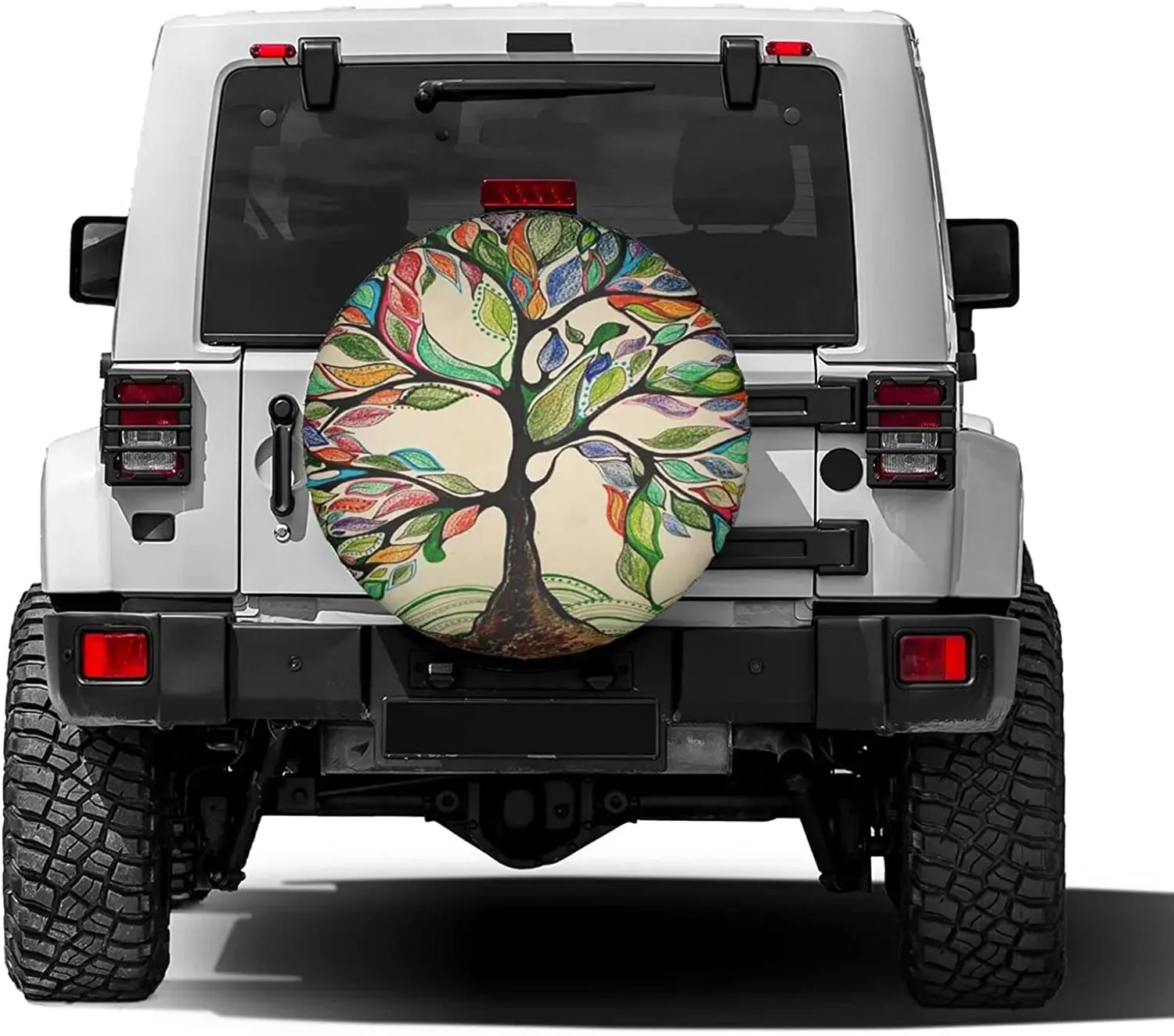 Vintage Colorful Tree Watercolor Art Spare Tire Cover Polyester Sunscreen Wheel Covers for Trailer SUV Truck Many Vehicles