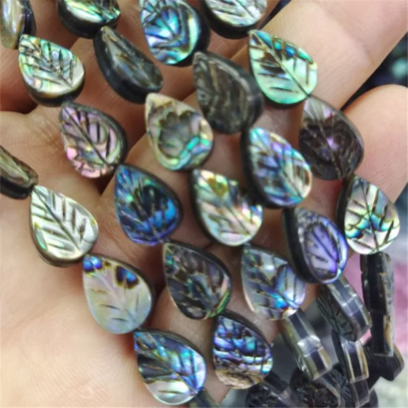 33-個自然アワビシェル文字列彫刻葉-8-×-12-ミリメートル新しいパールビーズ-diy-ジュエリー所見女性のブレスレットメイキング無料船