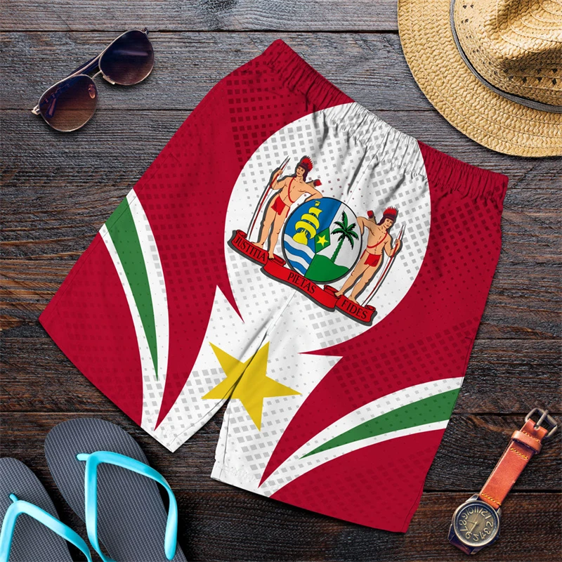 Surinam Flag Map 3D Print Short Pants For Men Clothes Casual Hawaii Beach Shorts Suriname National Emblem Trunks Male Trousers