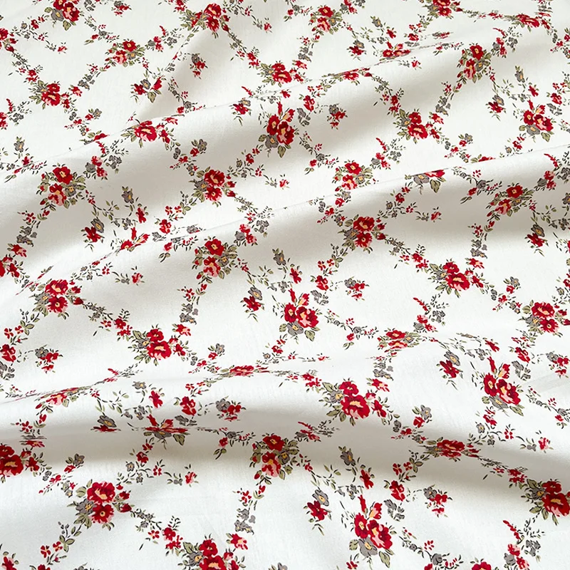140x50cm Rhombus Vine Flower Cotton 40s Poplin Digital Printed Fabric for Clothing Shirts Dresses Garment Material Sewing Cloth