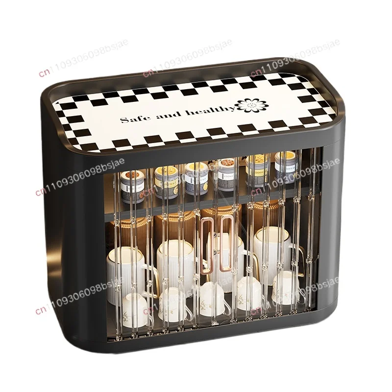 Kitchen rack Multifunctional roller shutter cup holder Household multi-layer tea set Cup holder Seasoning storage and finishing