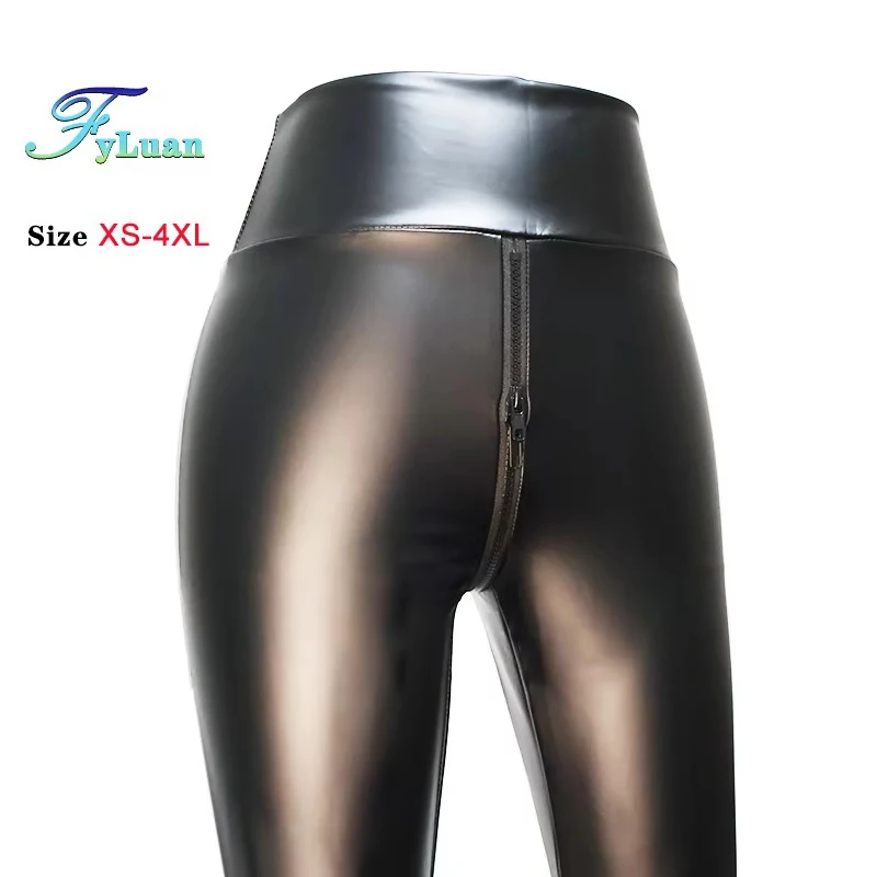 مزدوجة سستة بناطيل ضيقة مثيرة السراويل بنطال جلدي للنساء عالية الخصر طماق الإناث ماتي نحيل الكاحل طول أسفل السراويل