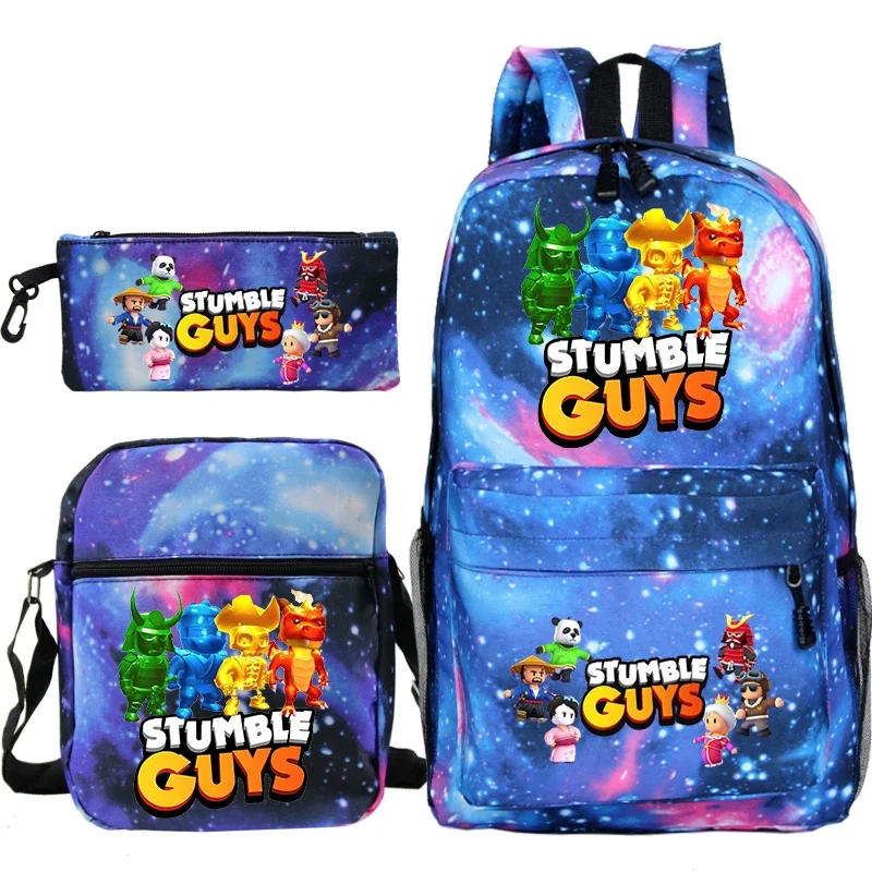 Stumble Guys-mochila escolar con estampado de dibujos animados para niños, morral escolar para niños y niñas, bolso de hombro para lápices, Juego de 3 piezas