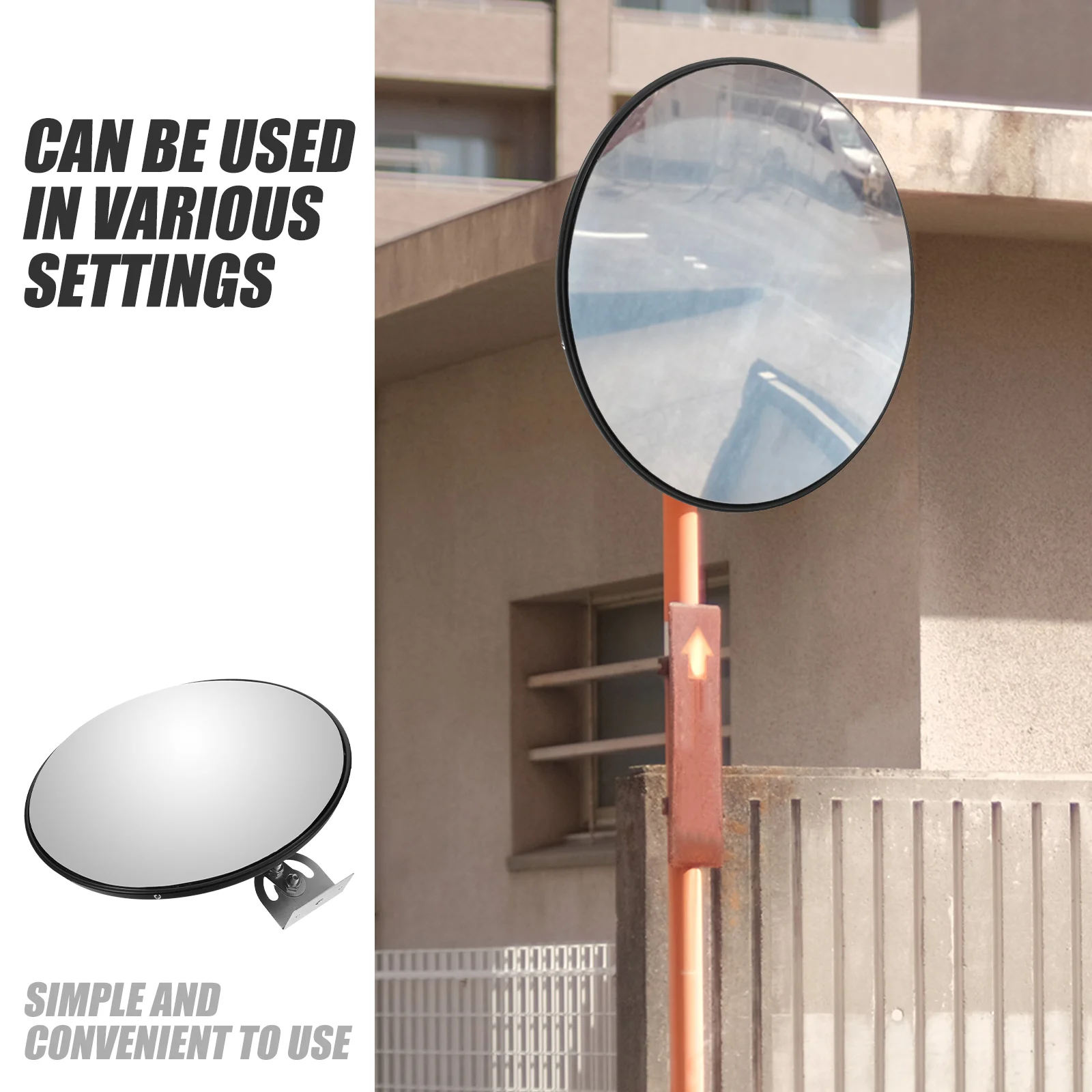 Outdoor Wide Angle Safety Mirror Convex LED Light Car Abs Garage Parking Assist