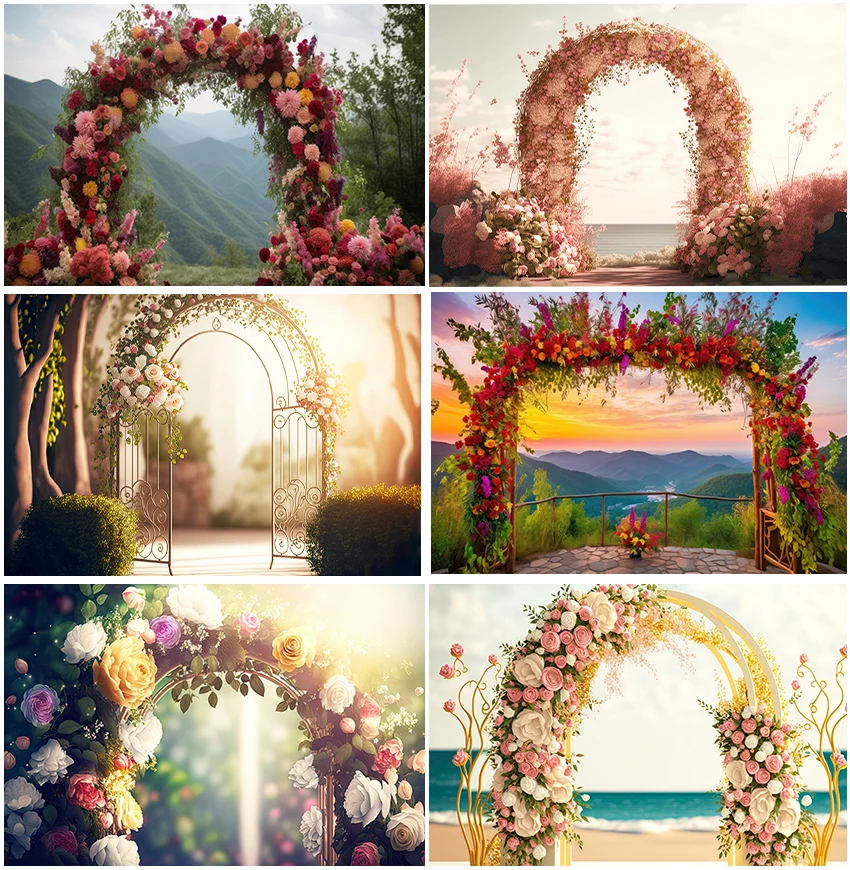 Wedding Party Vintage Floral Arch Anniversary Backdrops Photo Engagement Ceremony Portrait Backgrounds Valentine Day Photocall