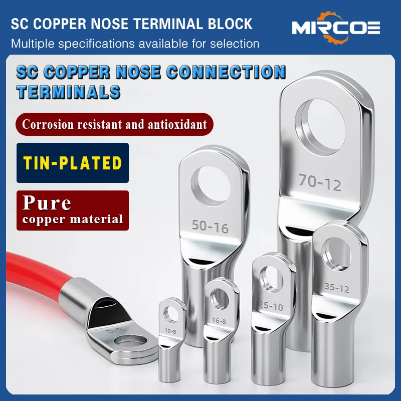 MIECOE 10PCS SC tinned purple copper‌ Ring Lug Wire Connectors Copper Battery Cable Lug Terminal SC16 to SC95
