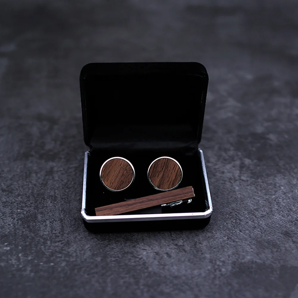 

1Set Walnut Male Tie Clip Solid Wood Cuff Links Premium Shirt Cuff Links Decorative Shirts Buttons Party Necktie Clip Clothing