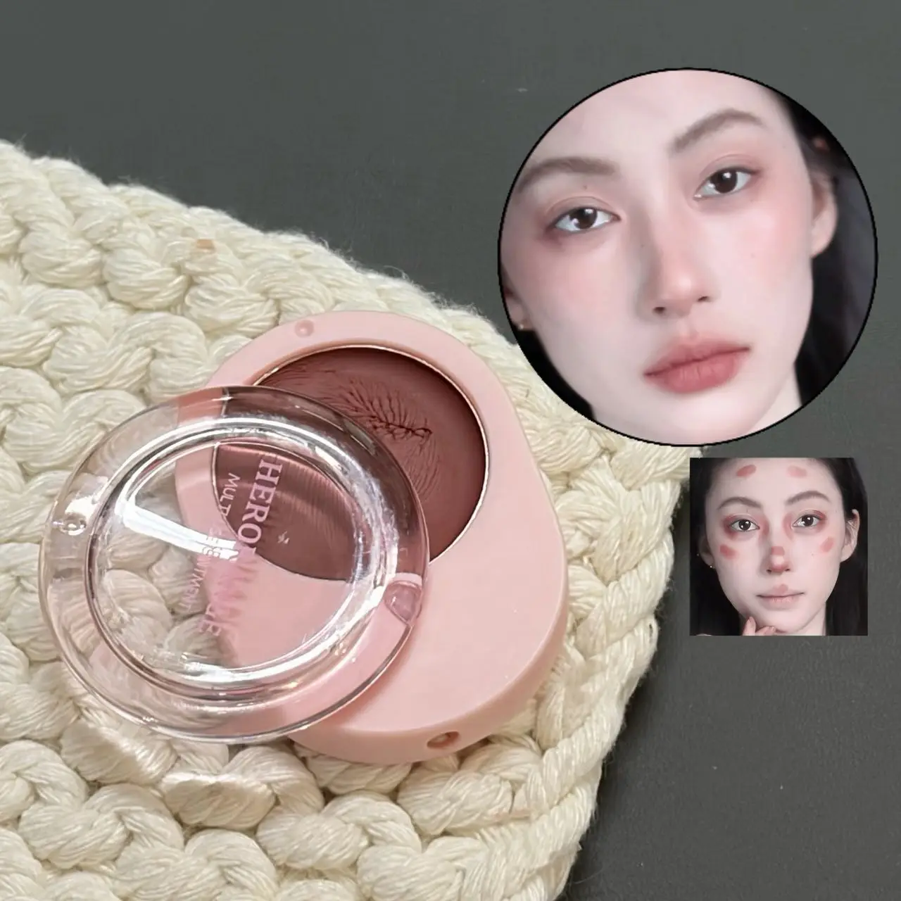 Herorange Cream Multi-Use Blush Balm, Milky Soft Mousse Texture, Blendable Natural Flush Lip Cheek Daily Makeup