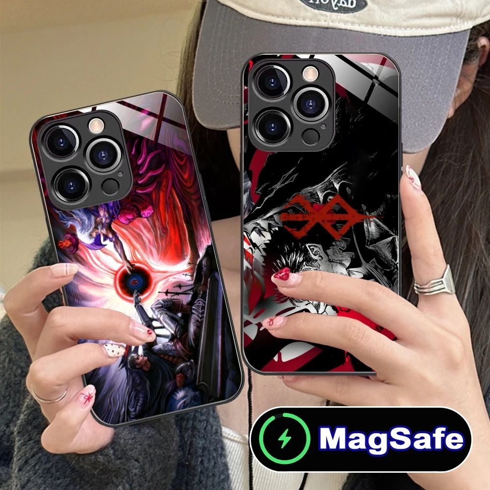 Painting B-Berserks Mobile Cell Phone Case for iPhone 16 15 14 13 12 11 Pro Max Plus Mini MagSafe Wireless Charging Glass Cover