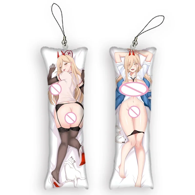 4x12cmChainsaw Man Power Dakimakura  Mini Keychain Anime Double-Sided Printed Pendant Cute Otaku Keychain Bag Ornament