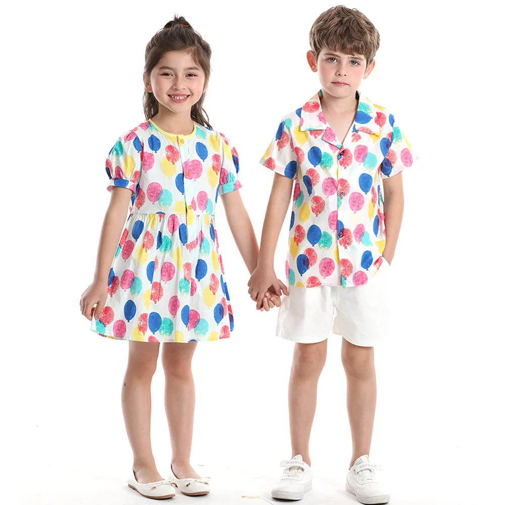 Summer Brother and Sister Matching Clothes Twins Clothing Korean Girls Short Sleeve Dress Children Suits Wedding Formal Boys Set