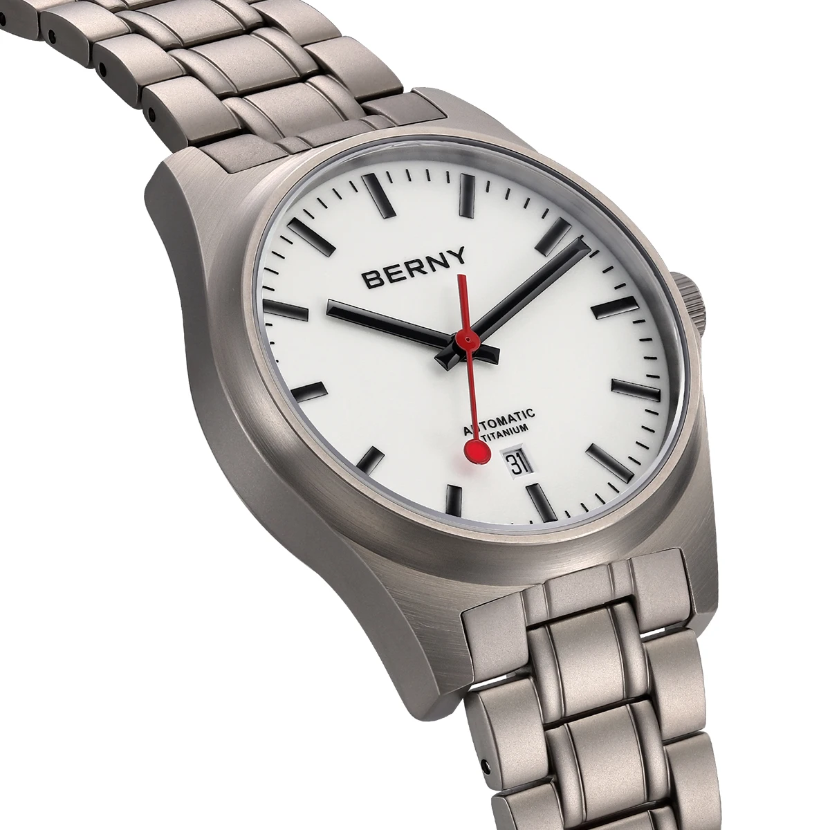 BERNY Titan-Automatikuhren für Herren, mechanische Eisenbahn-Armbanduhr, Saphirglas, voll leuchtendes Zifferblatt, 10 ATM wasserdichte Herrenuhr