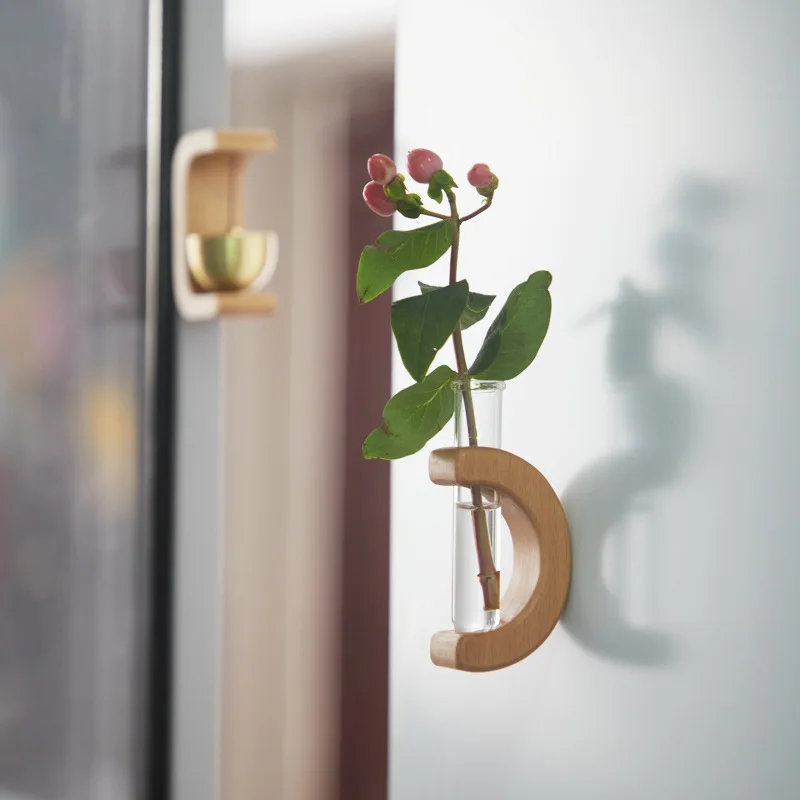 Solid Wood Vase Magnetic Refrigerator Sticker Fridge Magnet DIY Decors Magnet Message Sticker Green Plant on Kitchen Gift