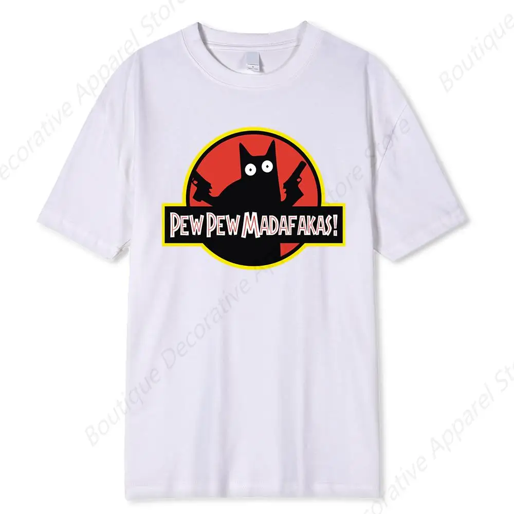 

Pew Pew Madafakas Black Cat With Two Guns Male Tops Summer Loose T-Shirt Cotton New T-Shirt Hip Hop Tee Clothes Casual T-Shirts