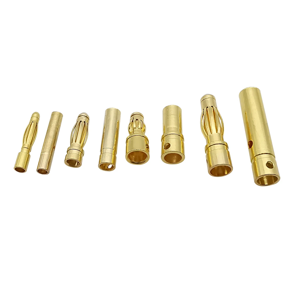 5Pairs Gold Plated Brass 2mm 3mm 3.5mm 4mm 5mm 6mm 8mm Banana Connector Plug Bullet Male Female ESC Lipo RC Battery Plugs