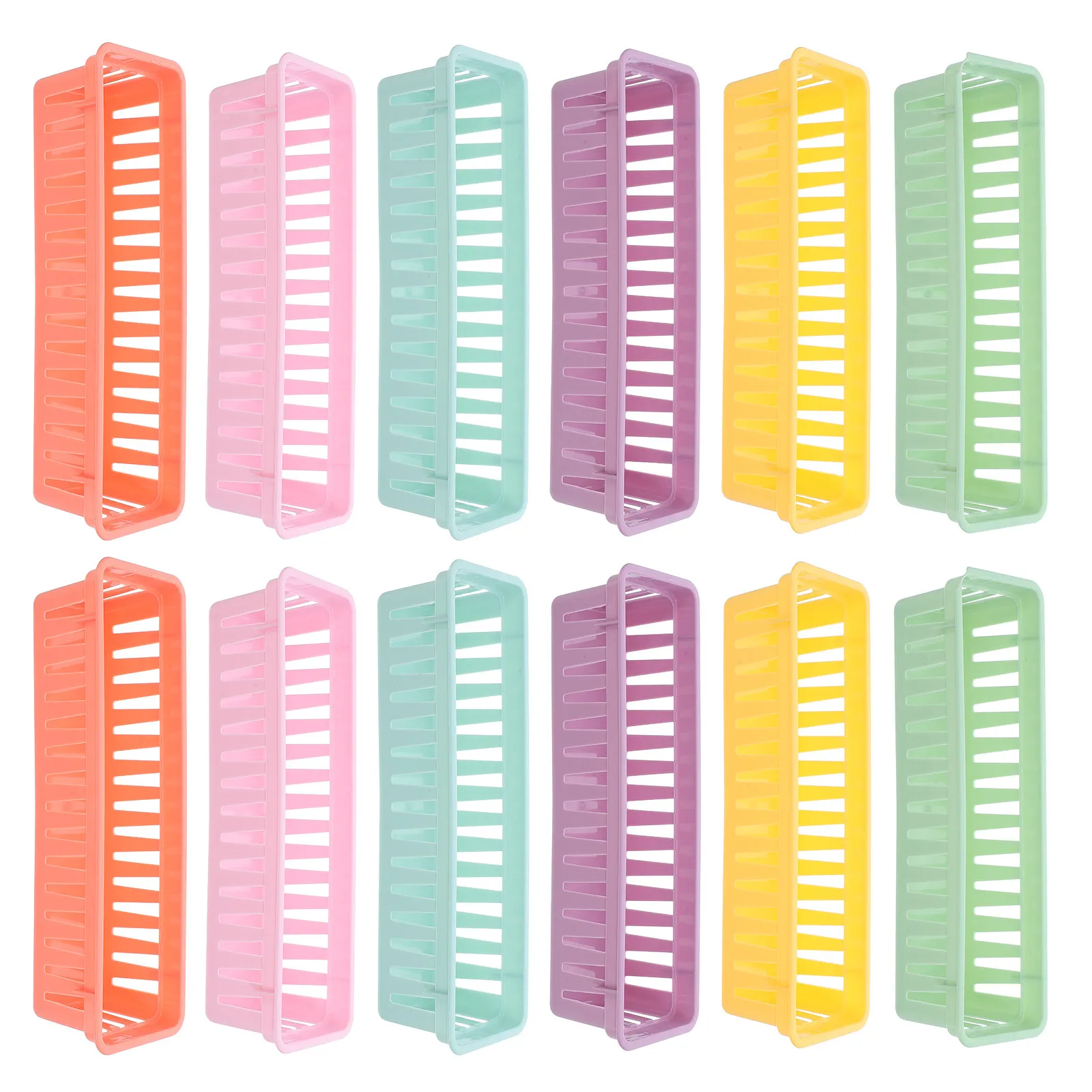 12Pcs Plastic Pencil Organizer Basket Classroom Storage Tray Desktop Stationery Holder Pen Pencil Storage Basket Multifunctional