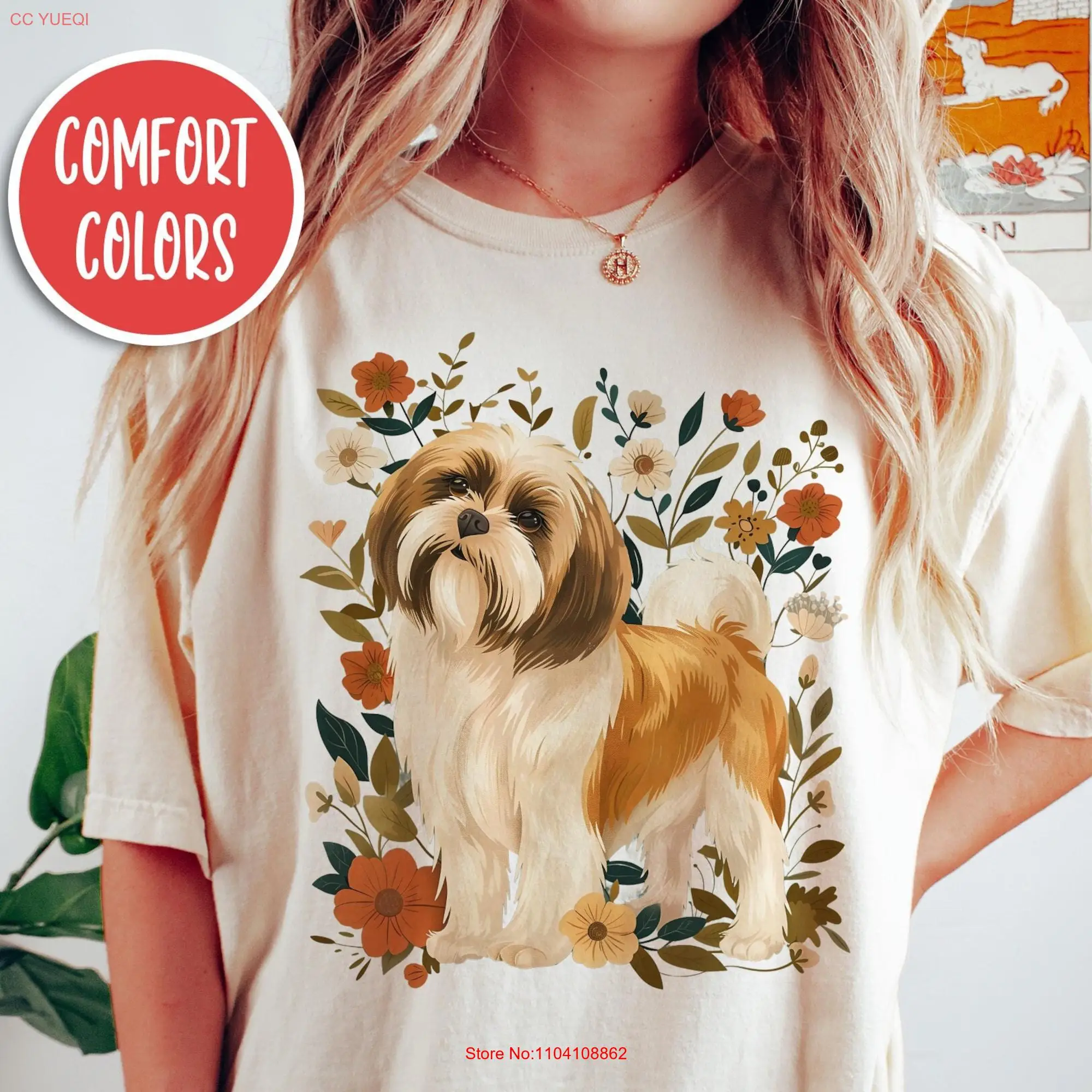 Cool Shih Tzu T Shirt Cute Mom Floral Dog Lover aDog Mama Cottage Core Clothes Botanical long or short sleeves