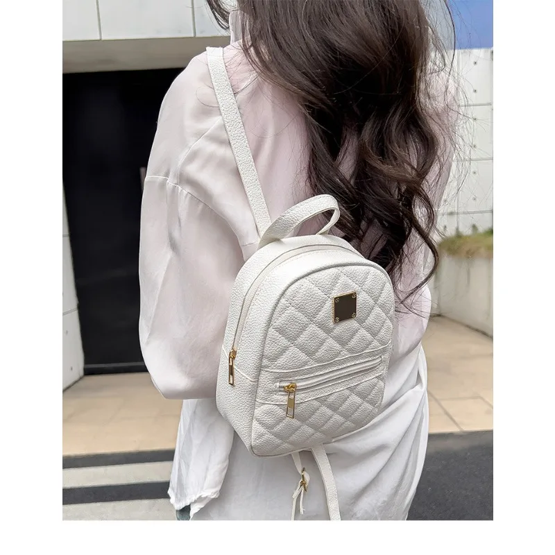 

Lychee Pattern Quilted Small Backpack 2025 Ladies Bags New Mini Schoolbag New Women's Shoulder Bag