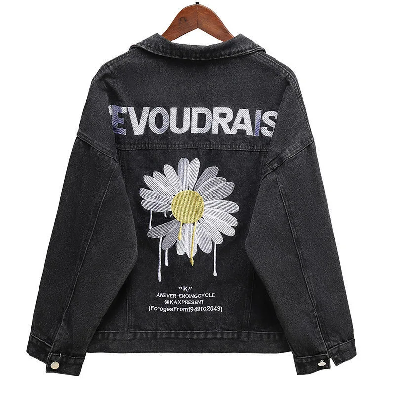 New Women\'s Denim Jacket Korean Version Loose Embroidery Wild Top Coat