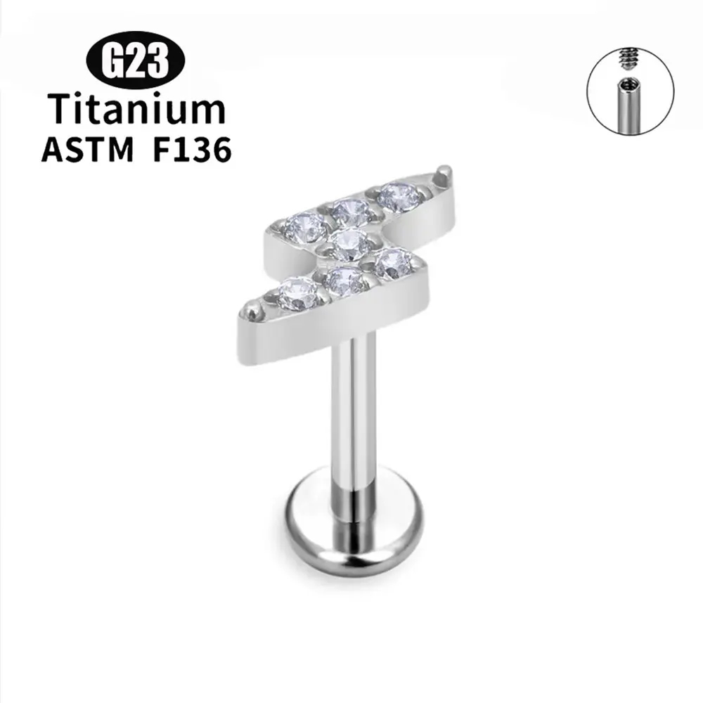 ASTM F136 Titanium EAR PIERC Heart Moon Lightning Top Internal Thread Ear Cartilage Tragus Lip Helix Studs Piercing Jewelry