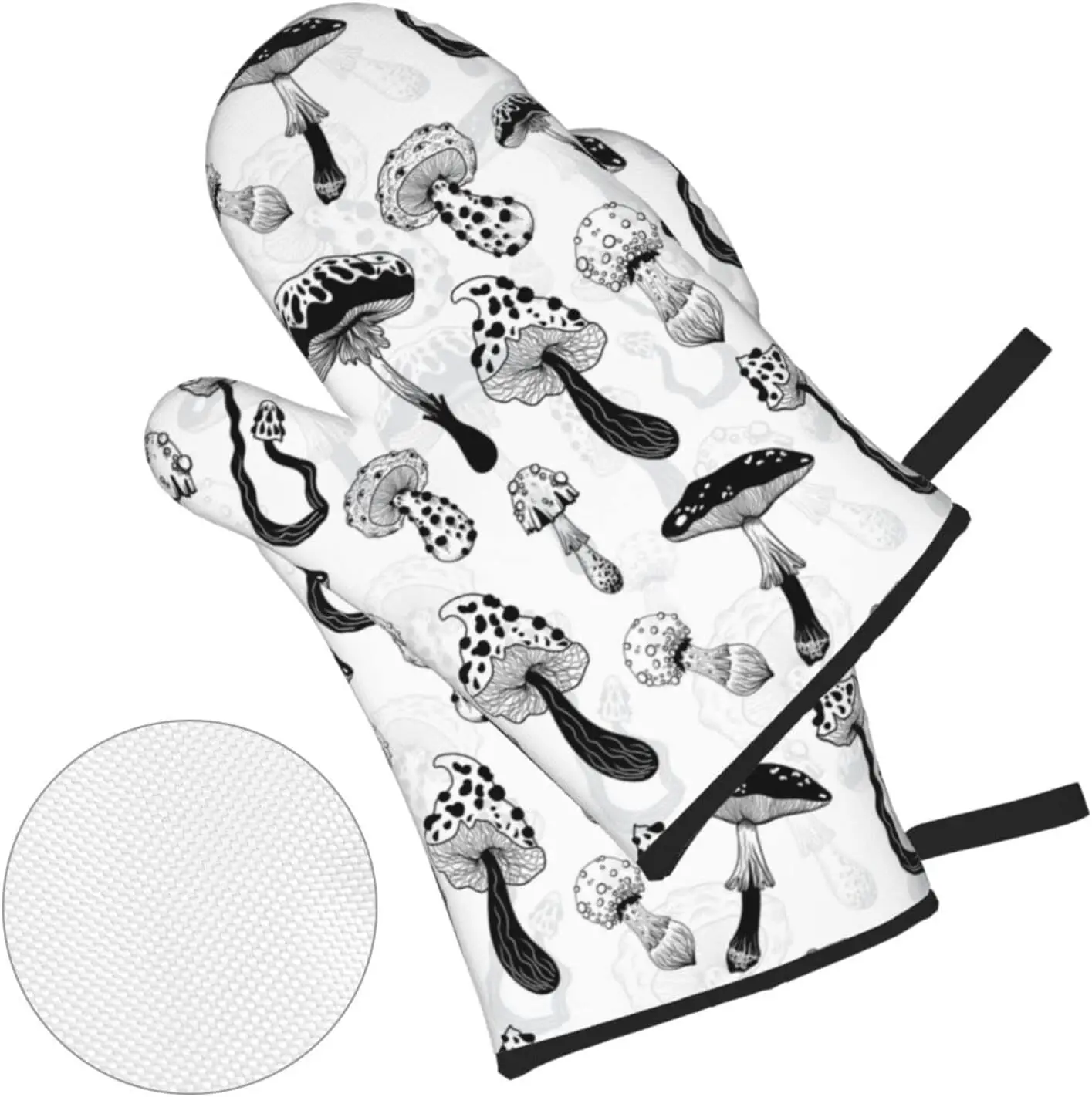 Black and White Fantasy Mushroom Oven Mitts and Pot Holders Sets of 2 Non-Slip Heat Resistant Oven Gloves for Baking Cooking