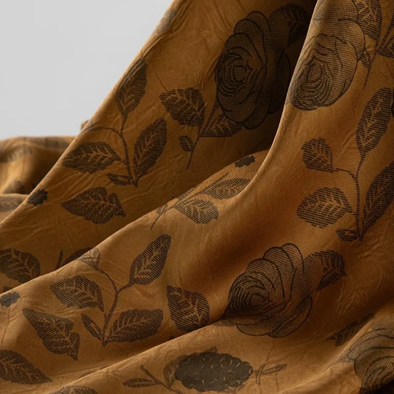 

1meter Gold Foil Rose Branch Acetate Satin Printed Fabric New Chinese Style for Qipao Dress Tang Suit Women DIY Sewing