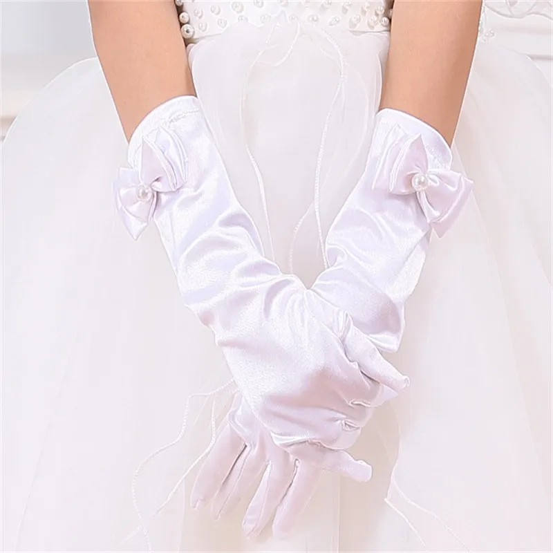 Children Girls Gloves Satin Long Gloves Children\'s Day Party Performance Dance Gloves with Bowknot Kids Dress Accessories