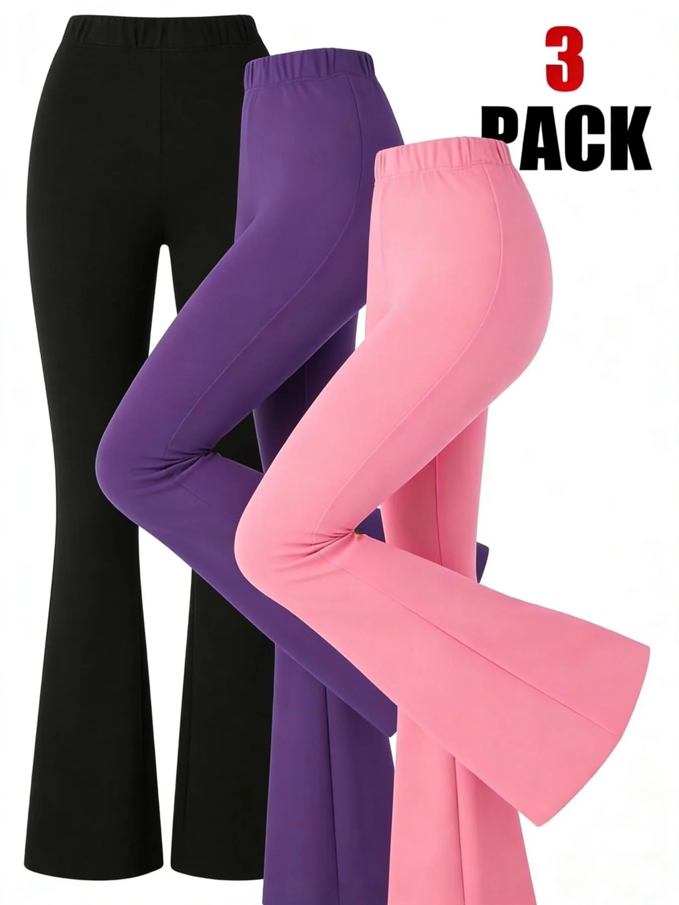 3-Pack Kids Girls High Waist Flare Leggings Stretchy Solid Color Slim Fit Casual Daily All-Match Yoga Workout Pants