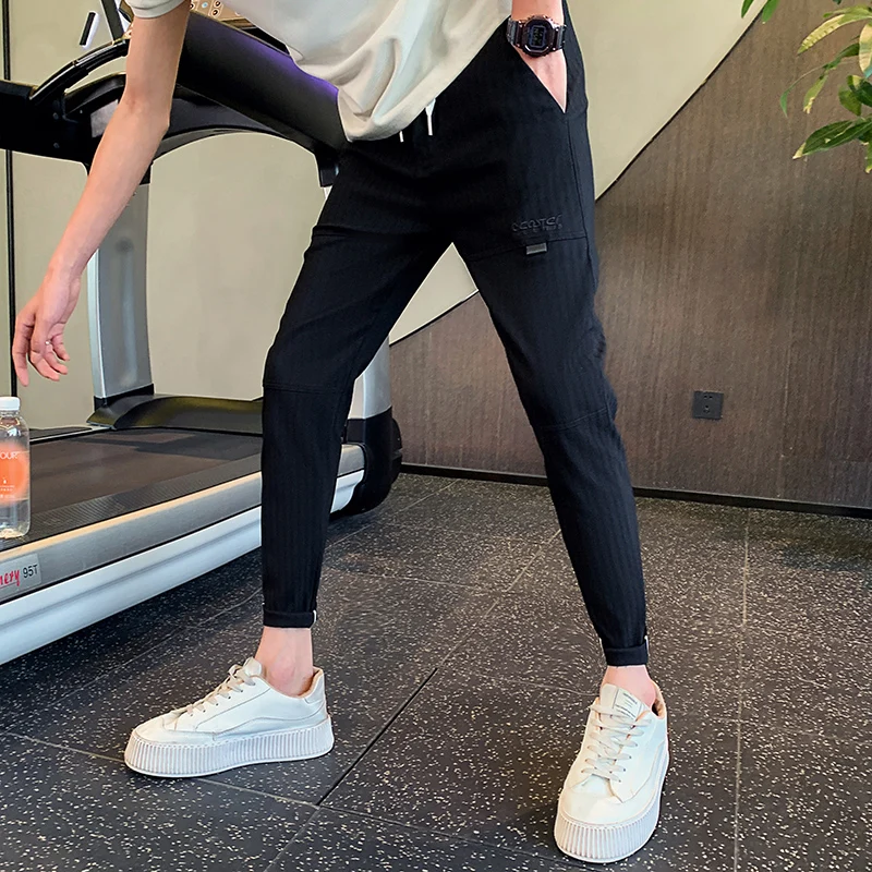 

Штаны Pantalones Hombre мужские на все сезоны, популярная одежда в Корейском стиле, дизайнерские облегающие повседневные брюки-султанки в стиле пэчворк для мужчин, брюки