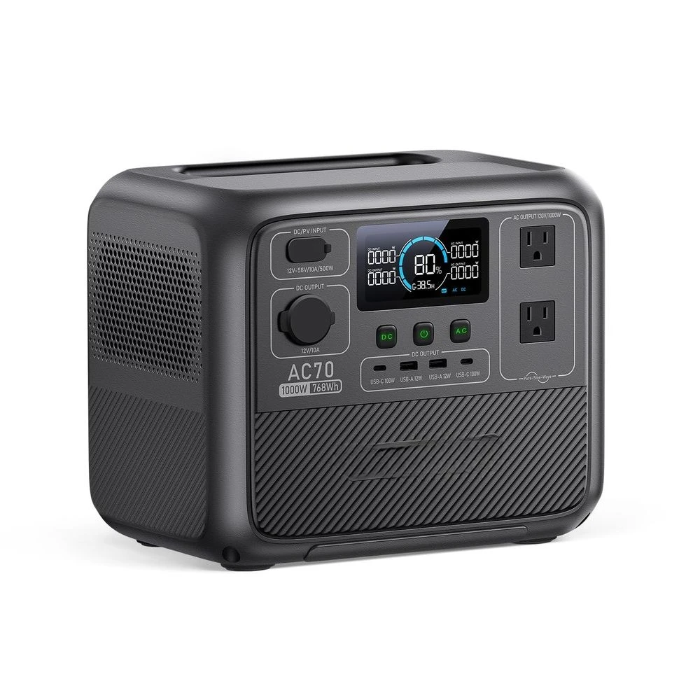

AC70 Portable Power Station, 768Wh Solar Generator w 2 1000W AC Outlets Power Lifting 2000W, 100W TypeC, LiFePO4 Battery Backup
