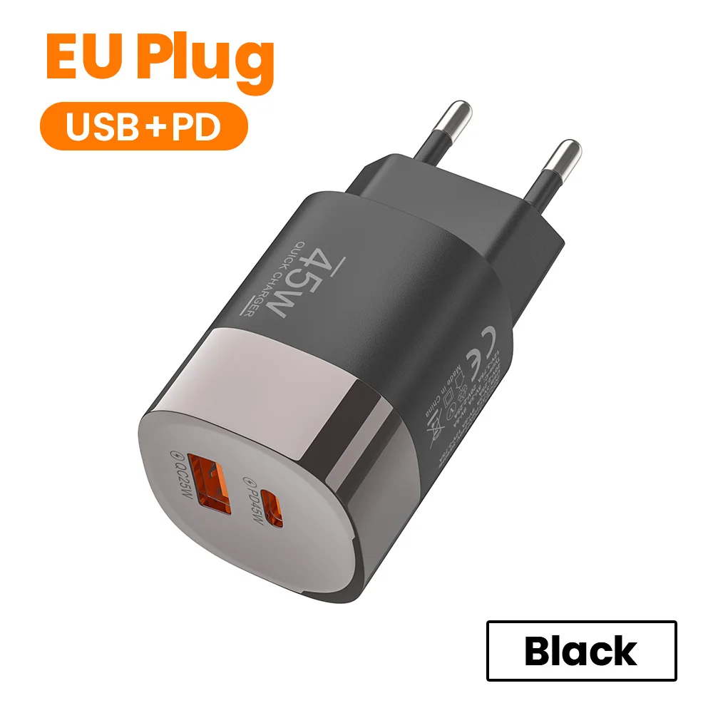 Elough 45W USB Type C Telefoonoplader Supersnel opladen 2-poorts wandlader USB PD-adapter voor iPhone Realme Huawei USB C cargador