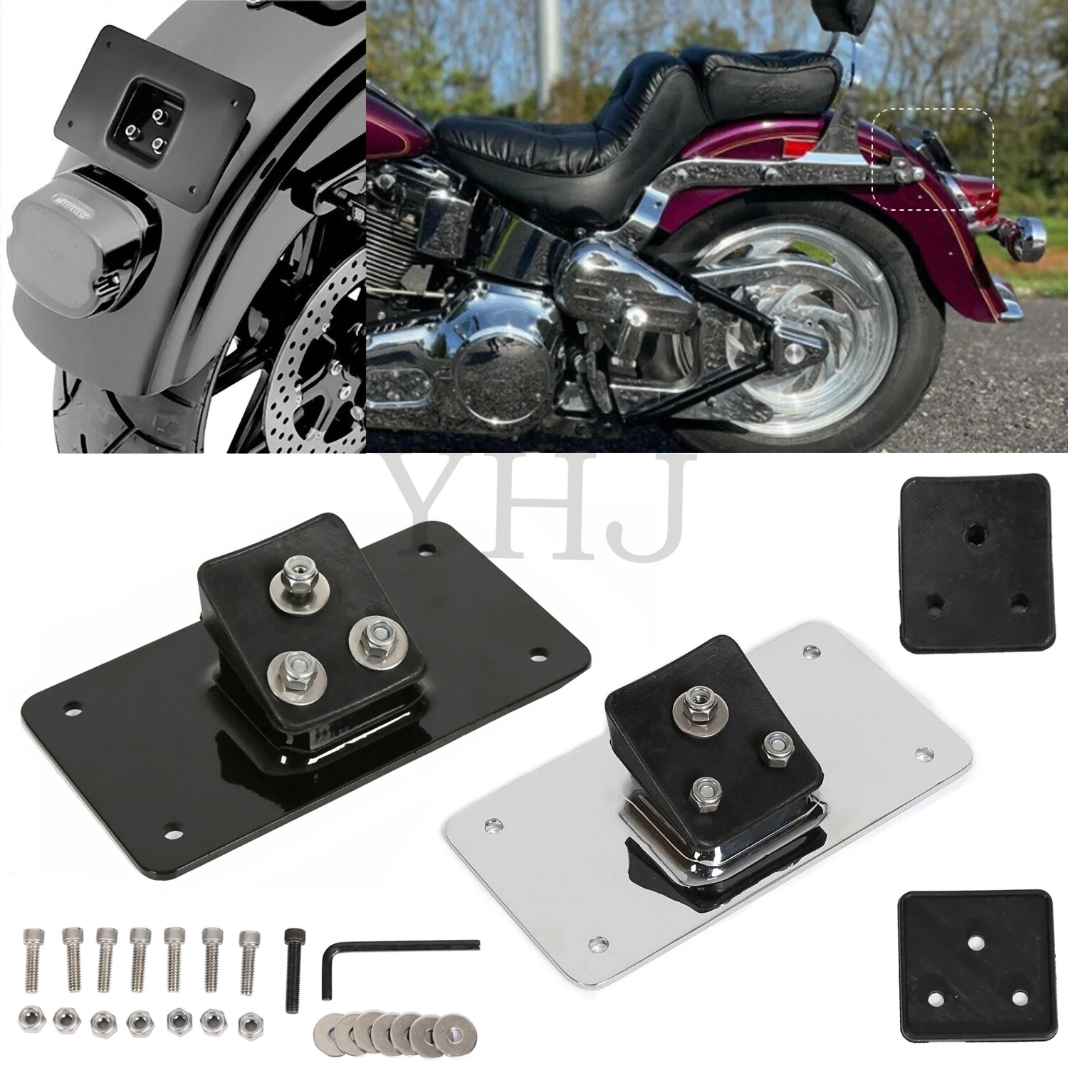 

Laydown License Plate Mounting Bracket For Harley Motorcycle Big Twins Sportster Dyna Softail 1973-2023 Steel Black/Chrome