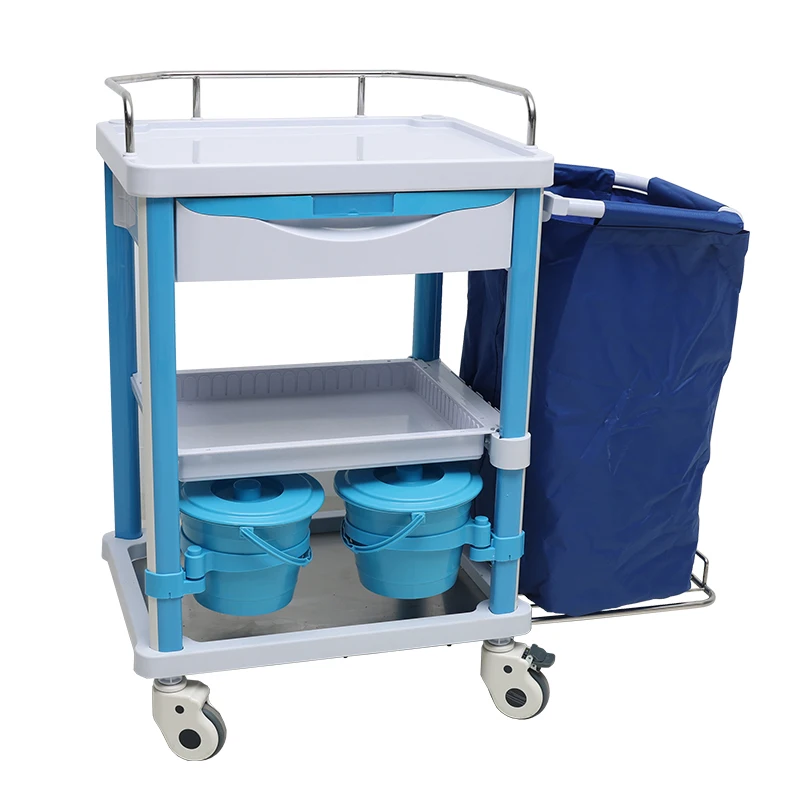 

MN-LT005 High Quality Foldable Linen Trolley 1-Tier Laundry Cart With Wheels For Hotel/Hospital